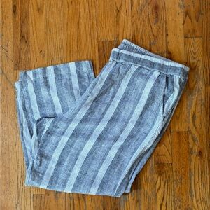 Caslon Women’s Size XL Grey & White Striped Cropped 4 Pocket Linen Rayon Pants